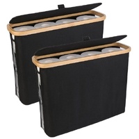 2 pack Toilet Paper Storage Basket Holds Up to 12 Rolls with Bamboo Lid and Handle for RV Closet (Black)