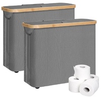 2 pack Toilet Paper Storage Basket Holds Up to 12 Rolls with Bamboo Lid and Handle for RV Closet (Grey)