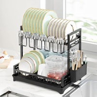 Dish Drying Rack 2-Tier Kitchen Drainer with Drainboard