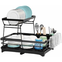 2-Tier Dish Drying Rack for Kitchen Counter with Drainboard, Utensil Holder, Cup Rack & Cutlery Organizer
