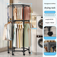 Black double layer  360 Rotating Portable Garment Rack - Heavy Duty Rolling Clothes Stand with Wheels for Bedroom & Laundry