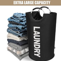 Black Oxford Fabric Large-capacity Foldable Dirty Clothes Basket (38x72CM) - With Waterproof Coating & Aluminum Carry Handles For Laundry Room Dorm