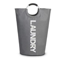 Dark Grey Oxford Fabric Large-capacity Foldable Dirty Clothes Basket (38x72CM) - With Waterproof Coating & Aluminum Carry Handles For Laundry Room Dor