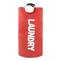 Red Oxford Fabric Large-capacity Foldable Dirty Clothes Basket (38x72CM) - With Waterproof Coating & Aluminum Carry Handles For Laundry Room Dorm