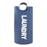 Blue Oxford Fabric Large-capacity Foldable Dirty Clothes Basket (38x72CM) - With Waterproof Coating & Aluminum Carry Handles For Laundry Room Dorm