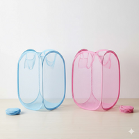 2 PCS Mesh Pop Up Laundry Hamper Collapsible Washing Basket with Side Pocket & Reinforced Handles Portable Dirty Clothes Bin for Dorm Travel & Toy Sto