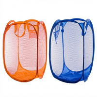 2 PCS Mesh Pop Up Laundry Hamper Collapsible Washing Basket with Side Pocket & Reinforced Handles Portable Dirty Clothes Bin for Dorm Travel & Toy Sto