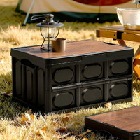 Collapsible Outdoor Storage Box 50L Stackable Folding Camping Organizer Plywood Lid Black