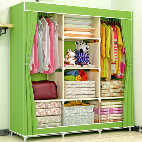 Portable Clothes Closet Canvas Wardrobe Storage Organiser Kids Rack Garment [Size: XLarge] [Color: Green]