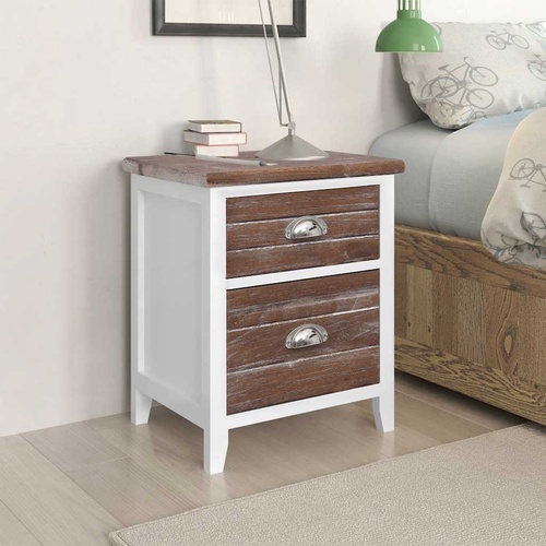  Nightstand 2 pcs with 2 Drawers Brown and White