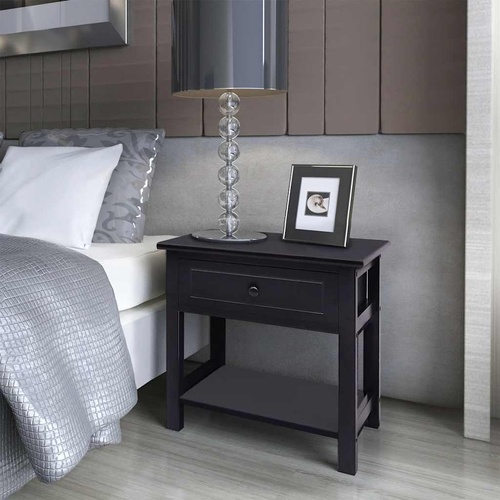  Bedside Cabinets 2 pcs Wood Black