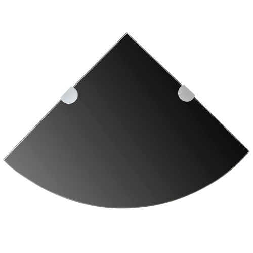  Corner Shelf with Chrome Supports Glass Black 25x25 cm