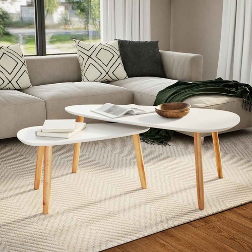  Coffee Table Set 2 Pieces Solid Pinewood White