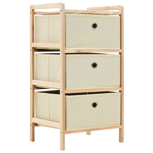  Storage Rack with 3 Fabric Baskets Cedar Wood Beige