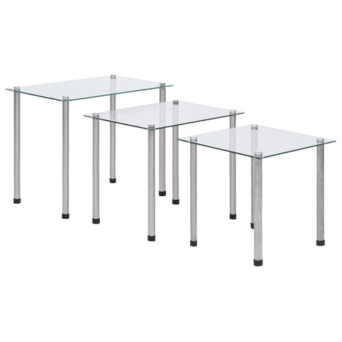  Nesting Tables 3 pcs Transparent Tempered Glass
