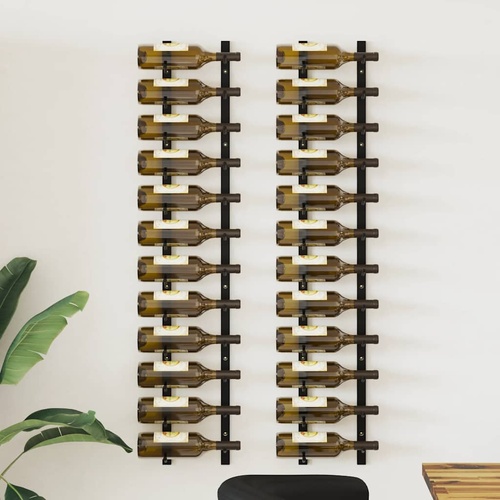  Wall Mounted Wine Racks for 12 Bottles 2 pcs Black Iron