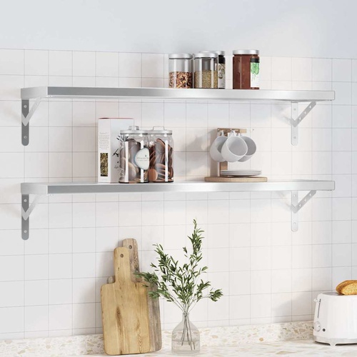  Wall Shelves 2 pcs 100x23.5 cm Silver Stainless Steel