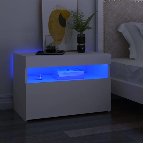  Bedside Cabinet & LED Lights White 60x35x40 cm Engineered Wood