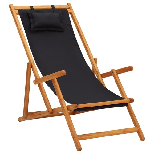  Folding Beach Chair Solid Eucalyptus Wood and Fabric Black