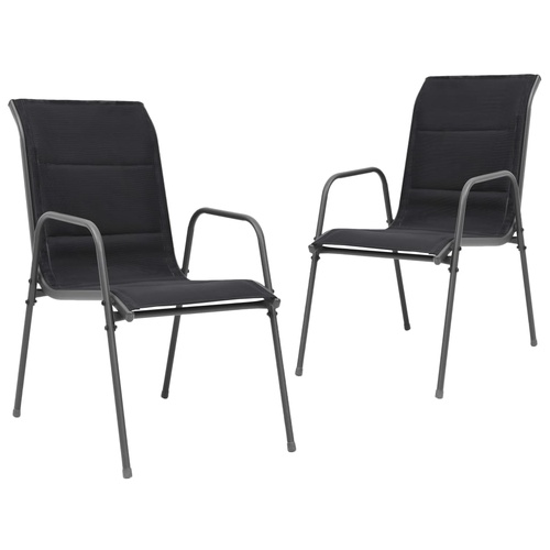 Stackable Garden Chairs 2 pcs Steel and Textilene Black
