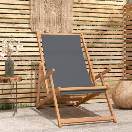  Folding Beach Chair Solid Wood Teak Grey