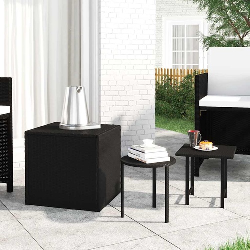  Side Tables 3 pcs Black Poly Rattan