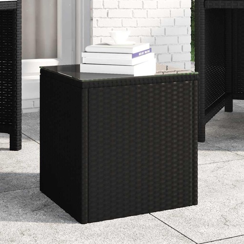  Side Table Black 40x37x40.5 cm Poly Rattan and Tempered Glass