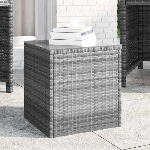  Side Table Grey 40x37x40.5 cm Poly Rattan and Tempered Glass
