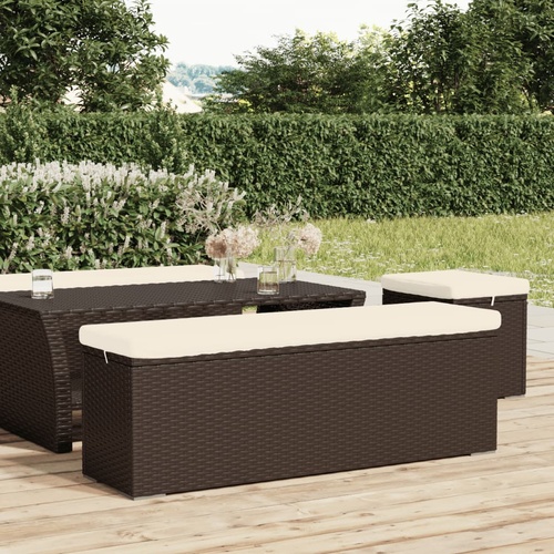  Ottoman Bench with Cushion Brown 110x30x40 cm Poly Rattan