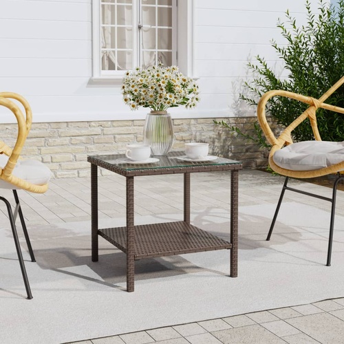 Side Table Brown 45x45x45 cm Poly Rattan and Tempered Glass