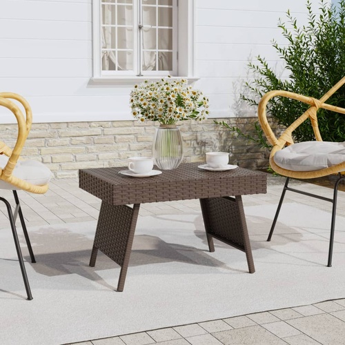  Foldable Side Table Brown 60x40x38 cm Poly Rattan
