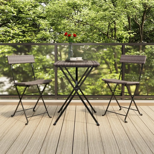  Folding Bistro Chairs 2 pcs Grey Poly Rattan and Steel