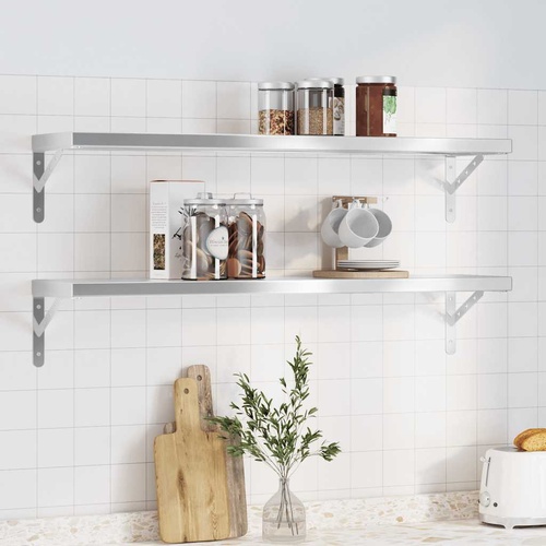  Wall Shelves 2 pcs 100x23.5 cm Silver Stainless Steel