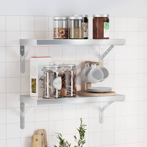  Wall Shelves 2 pcs 50x23.5 cm Silver Stainless Steel