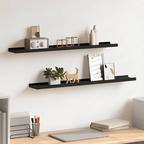  Picture Frame Ledge Shelves 2 pcs Black 80x9x3 cm MDF