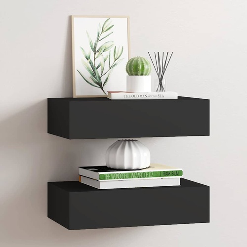  Wall-mounted Drawer Shelves 2 pcs Black 40x23.5x10cm MDF