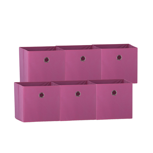 SORTI 33x37x33 CM Dark Pink 6X Pack Foldable Folding Storage Cube Storage Box Bookcase Fabric Cube Toy Organiser
