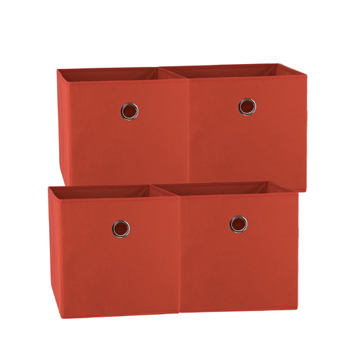 SORTI 33x37x33 CM Red 4X Pack Foldable Folding Storage Cube Storage Box Bookcase Fabric Cube Toy Organiser
