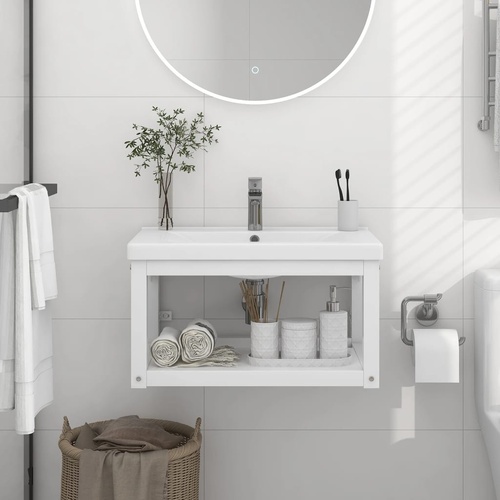  Wall-mounted Bathroom Washbasin Frame White 59x38x31 cm Iron