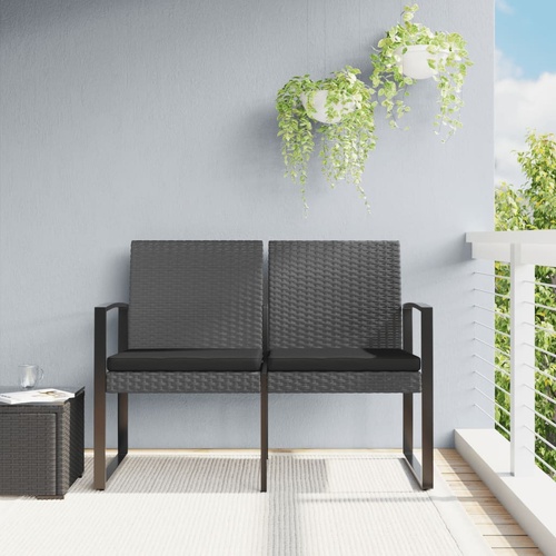  2-Seater Garden Bench with Cushions Dark Grey PP Rattan
