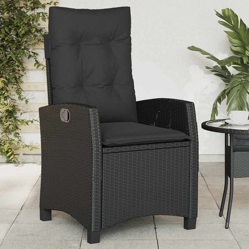  Reclining Garden Chair with Cushions Black Poly Rattan