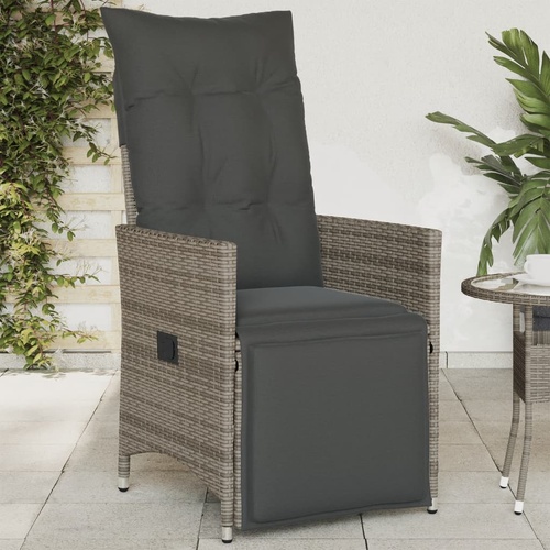  Reclining Garden Chair with Cushions Grey Poly Rattan