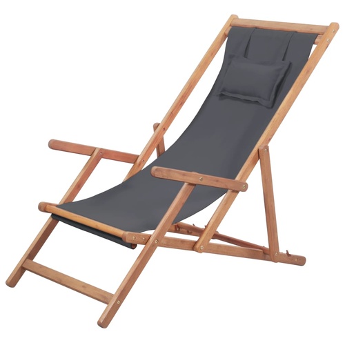  Folding Beach Chair Fabric and Wooden Frame Grey