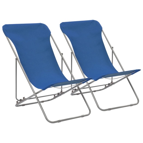  Folding Beach Chairs 2 pcs Steel and Oxford Fabric Blue