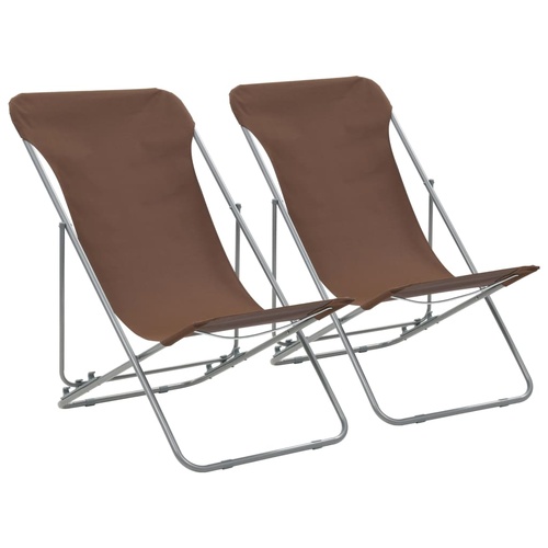  Folding Beach Chairs 2 pcs Steel and Oxford Fabric Brown