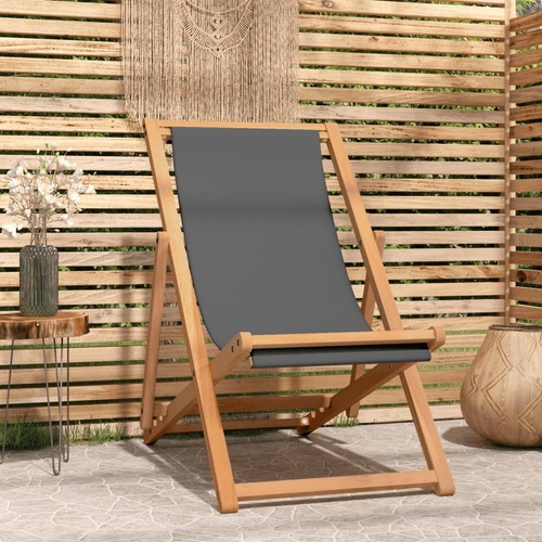 Folding Beach Chair Solid Teak Wood Grey