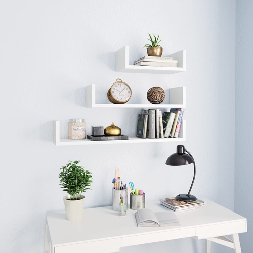  Wall Display Shelf 3 pcs White Engineered Wood