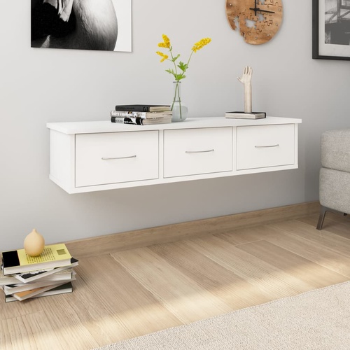  Wall-mounted Drawer Shelf White 88x26x18.5 cm Engineered Wood