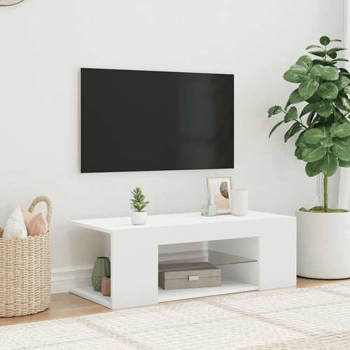  TV Cabinet with LED Lights White 90x39x30 cm