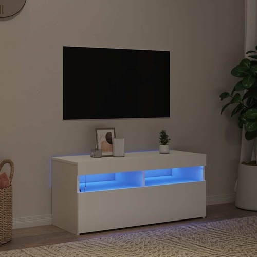  TV Cabinet with LED Lights White 90x35x40 cm